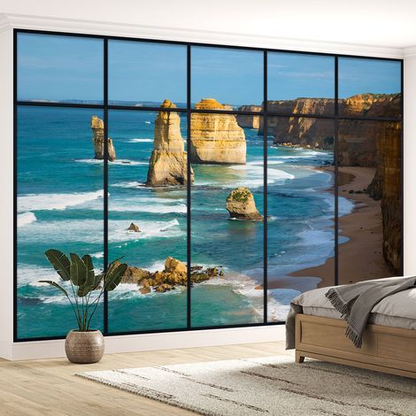 Papier peint panoramique Trompe l'oeil Verrière - Falaises - 340 cm x 215 cm (1/5)