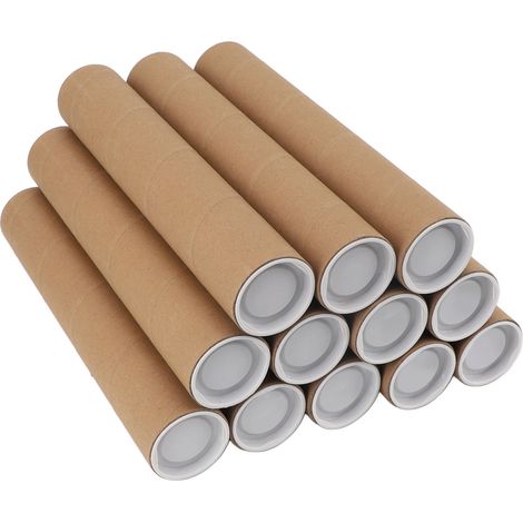 12 Tubes ronds en carton pour affiches, envoi postal, avec couvercle plastique, 5,3x30cm, lot de 12, rangement polyvalent (1/5)