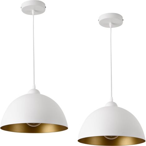 Lot de 2 lampes à suspension éclairage intérieur hauteur réglable métal diamètre 30 cm blanc doré (1/4)