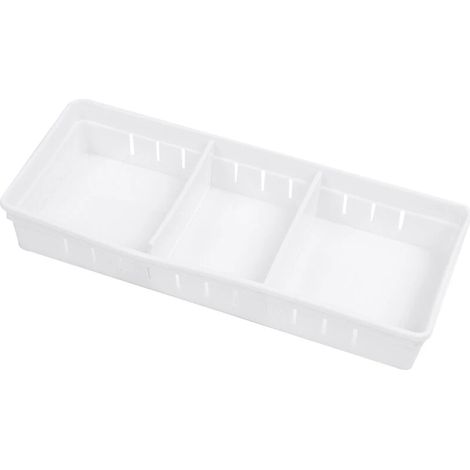 Organisateur de tiroir ajustable pour la cuisine, comprenant un séparateur d'assiettes, une boîte de rangement pour maquillage, stylos et bijoux, taille L, blanc. (1/5)