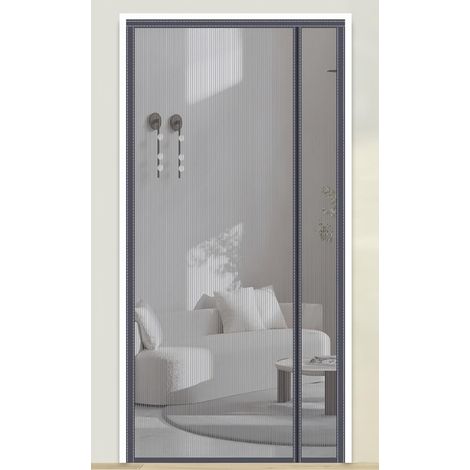 Mosquitera magnética para puertas y ventanas, transpirable, sin necesidad de taladrar (rayas grises, 95 x 200 cm) (1/4)
