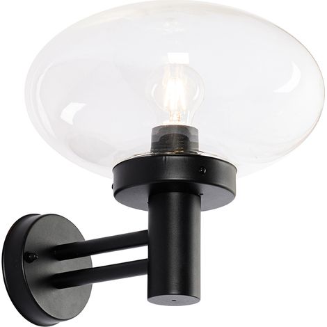 QAZQA Moderno Aplique de pared exterior moderno negro - Elly Acero inoxidable /Plástico Ovalada Adecuado para LED Max. 1 x 40 Watt