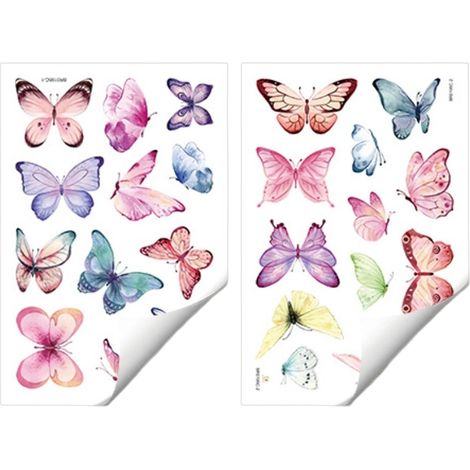 8 Planches Stickers muraux,Papillons aquarelle PVC auto-adhésif,Décoration murale imperméable,Chambre fille bébé,Fêtes mariages (1/5)