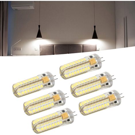 Ampoules en silicone G4, lot de 6, LED 7W, adaptées aux suspensions, plafonniers, appliques murales et lampes de table (6 ampoules au total, lumière blanche). (1/5)