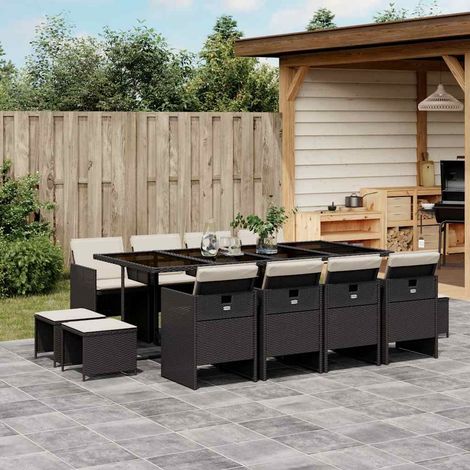13-tlg. Garten-Essgruppe mit Kissen Schwarz Poly Rattan (1/5)