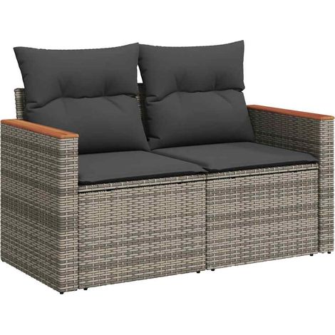 Maison Exclusive - Gartensofa 2-Sitzer mit Kissen Grau Poly Ratta