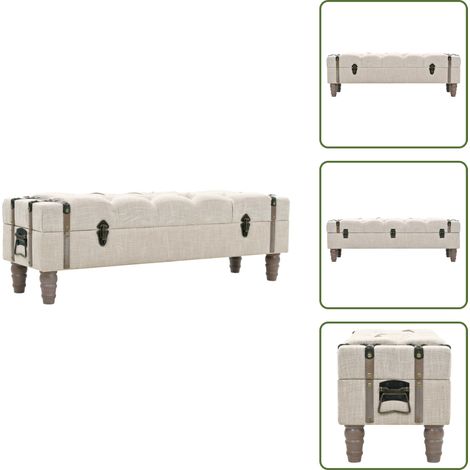 Aufbewahrungsbank Massivholz und Stahl 111 x 34 x 37 cm - Aufbewahrungsbox - Bank Mit Stauraum - Wohnzimmer Dekoration - Cremeweiss - Tischbank (1/5)