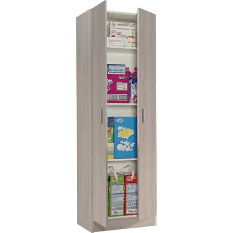 Armoire de rangement 2 portes en mélamine coloris chêne - Dim : H180 x L58.5 x P37 cm -PEGANE- (1/3)