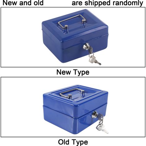 Mini caja fuerte de hierro con llave, pequeña caja fuerte multifuncional para joyas, monedas y dinero en efectivo, 6 compartimentos, dimensiones 15 x 12 x 7,5 cm, azul (1/5)