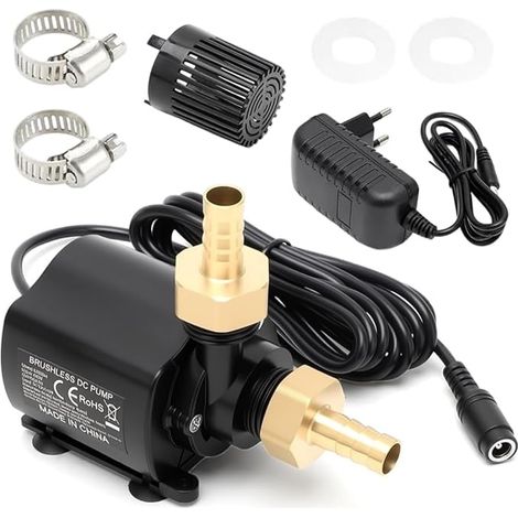 Bomba de agua de 12 V con control de 5 velocidades, bomba sumergible de 800 L/H, altura de impulsión de 5 m, para acuarios, fuentes, estanques e hidroponía. (1/5)