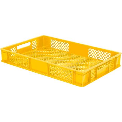 BRB 156 Stück Eurobehälter durchbrochen/Bäckerkiste, LxBxH 600x400x90 mm, PE-HD, lebensmittelecht, Palettenware (gelb)