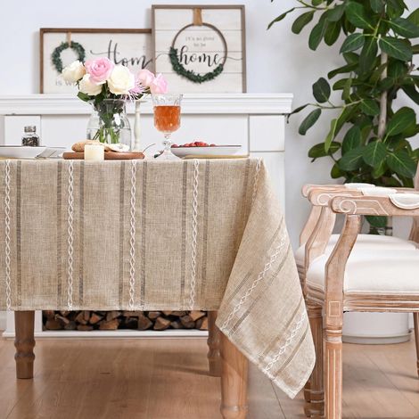 Tischdecke Baumwollmischung 140x180 cm Braun Rechteckig Landhausstil Abwaschbar