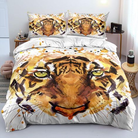 Bettwäsche-Set 220x240cm mit 2 Kissenbezügen 80x80cm, 3D Tiger Motiv, Mikrofaser