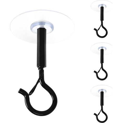 Crochets adhésifs sans perçage pour plafond, idéaux pour suspendre des plantes, des mobiles pour bébé, des rideaux, des luminaires, des lanternes et des carillons éoliens (Noir, lot de 4) (1/5)