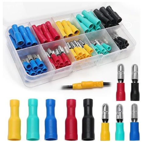 100 Pièces Cosse Câble Électrique, Mâle et Femelle Connecteurs Bullet Kit, Isolées Cosse Electrique Cylindriques (16-14 AWG)