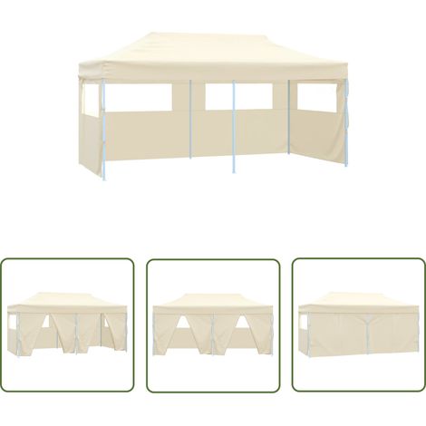 The Living Store Tente de réception pliable avec 4 parois 3x6 m Acier Crème - Tents De Réception - Abri Extérieur - Chapiteau De Jardin - Auvent Pliable - Toile De Jardin (1/7)