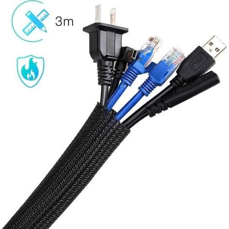 Manchon de Câble - ZGEER - 3m - Souple Ajustable - Noir - Tressée Fendue (1/4)