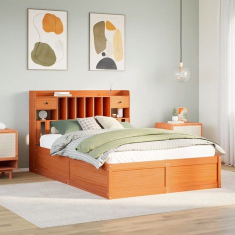 Cadre de lit sans matelas cire marron 140x190cm bois pin massif