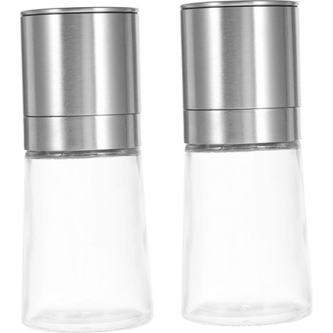 2 moulins à poivre manuels, inox et verre, rechargeables (1/5)