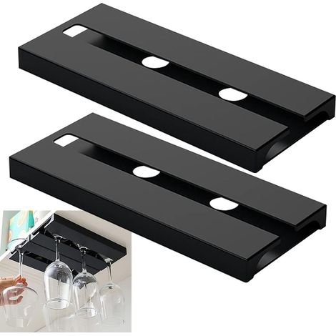 Support à verres à vin en plastique – Verres à vin, lot de 2 cintres de cuisine, noir (1/5)