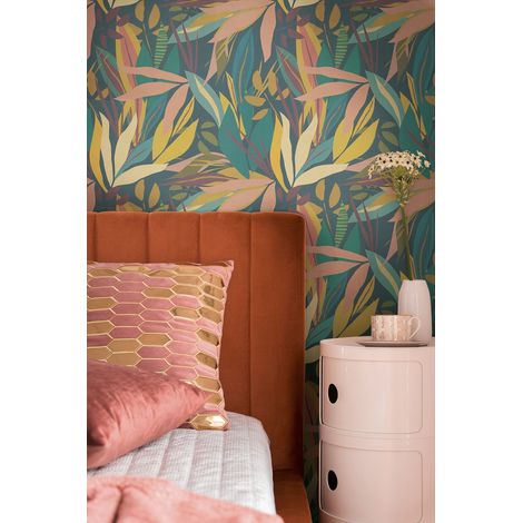 Papier peint intissé Jungle & Tropical Bleu, Multicolore, Jaune, Vert - 10,05 x 0,53 m (1/5)