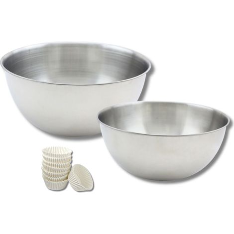 Ensemble comprenant 100 moules à muffin en papier, 1 spatule Zenker, 2 bols à mixer en inox Fackelmann (1/5)