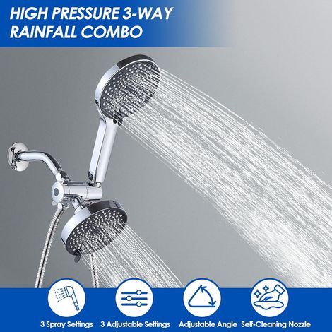3-way high-pressure shower head with handle, 59" hose, adjustable arm and 90 self-cleaning soft silicone nozzles (1/5)
