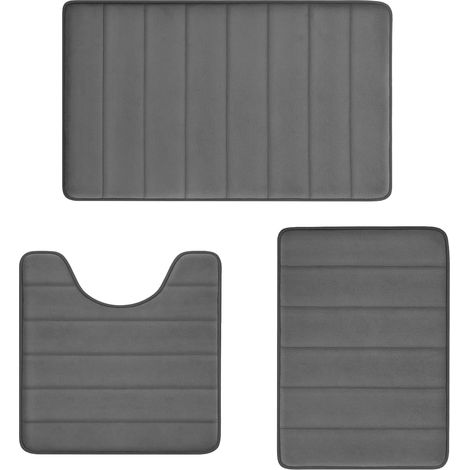 Lot 3 Tapis De Bain Gris, Mousse À Mémoire Ultra Absorbant, Velours Doux Antidérapant Pour Salle De Bain Et Chambre (1/5)