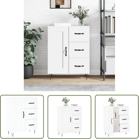 The Living Store Buffet blanc 69,5x34x90 cm bois d'ingénierie - Buffet - Meuble De Rangement - Armoire - Mobilier - Cuisine (1/5)