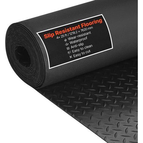 Tapis de Sol Garage Rouleau VEVOR Revêtement Caoutchouc SBR 1,22 x 7,62 m Épaisseur 3 mm Motif Diamant Antidérapant Noir (1/5)