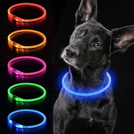 LED-beleuchtetes Hundehalsband, USB-aufladbar, wasserdicht, längenverstellbar, blau, 50 cm. (1/5)