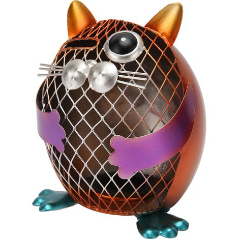 Tirelire chat en métal (taille adulte), tirelire animalière peinte à la main avec bouchon en caoutchouc, idéale pour les étagères du salon.