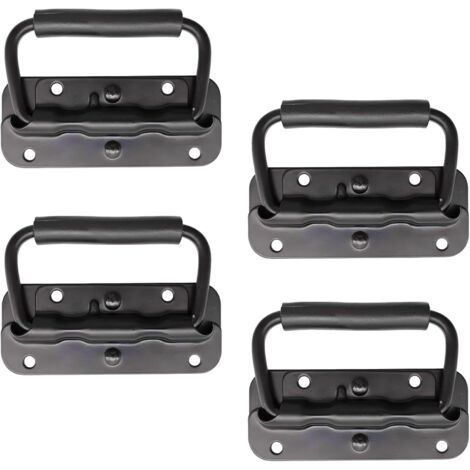 QORVA-Lot de 4 poignées pliantes à ressort en acier inoxydable (noires), 100 mm, pour porte pliante, pour boîte à outils ou armoire