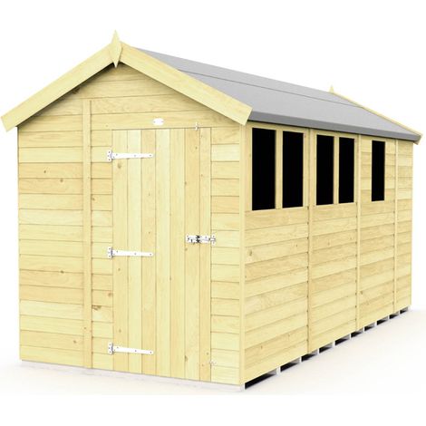 6 x 13 Feet Apex Shed - Single Door With Windows - Wood - L387 x W175 x H217 cm