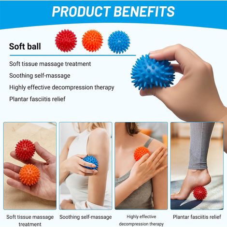 Lot de 3 balles de massage à picots en plastique 7 cm pour relaxation musculaire pieds mains jambes yoga bureau voyage (1/5)