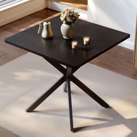 Table d'appoint carrée moderne, élégante, noire mate avec piètement en X, structure métallique robuste, idéale pour le salon ou le bureau, noire, 80 x 80 x 75 cm (1/5)