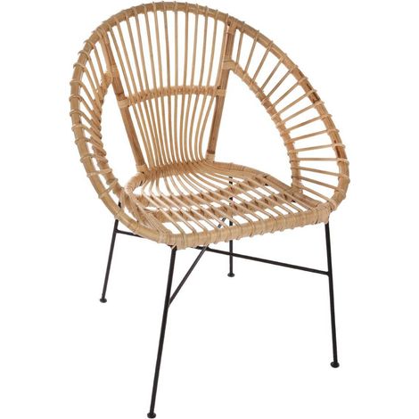 Atmosphera – Fauteuil relax en métal noir et rotin – Hauteur 86 cm – Assise en osier – Pour salon ou chambre – Montage simple (1/10)