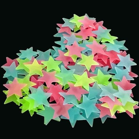 (Couleur)100pcs couleur étoiles autocollants muraux lumineux autocollants muraux chambre de bébé fenêtre plafond stickers muraux (1/4)