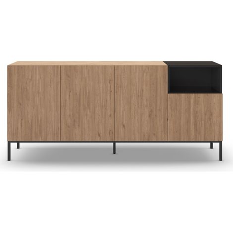 Buffet CAILIN – Coloris chene artisan & noir – 4 portes et 1 niche – 180 x 40 x 80 cm (1/5)