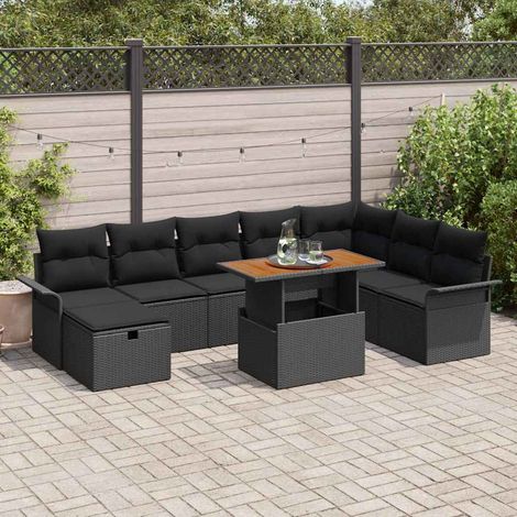 Set Divano da Giardino 9 pcs Nero polyrattan vidaXL (1/5)