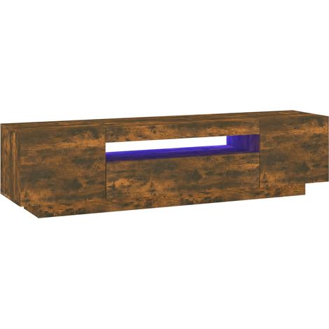 Mueble TV multimedia estantería para televisión buffet para televisión comedor salón dormitorio con luces LED roble ahumado 160 x 35 x 40 cm marrón 020026724