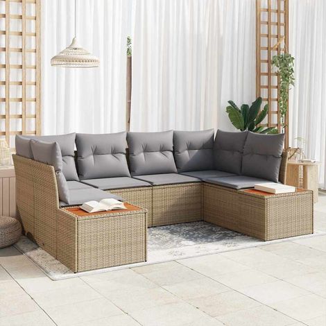 vidaXL Gartensofa-set mit Kissen 6 pcs Beige und Hellgrau Polyrattan (1/5)