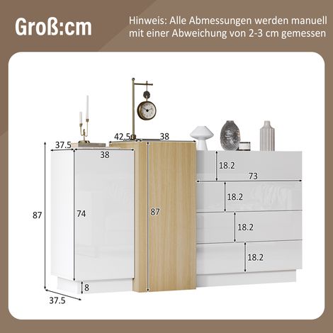 Buffet blanc laqué brillant, meuble de salle à manger moderne avec rangement, meuble de rangement moderne minimaliste couleur bois (1/5)