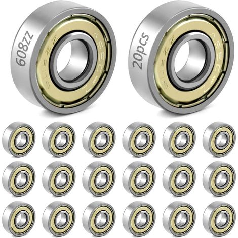 20 roulements à billes 608zz - roulements à billes miniatures à gorge profonde, double blindage métallique - pour skateboards, trottinettes, patins en ligne - 8 mm x 22 mm x 7 mm (1/5)