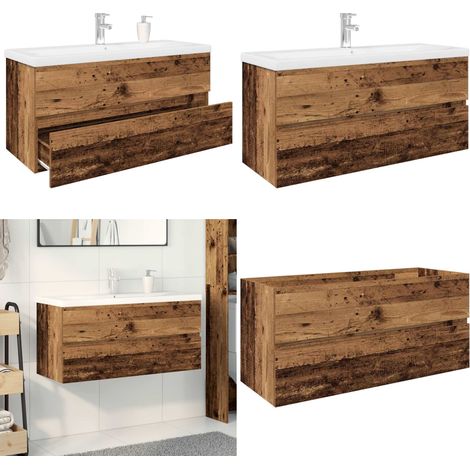 vidaXL Meuble lavabo avec bassin et robinet intégrés vieux bois (1/5)