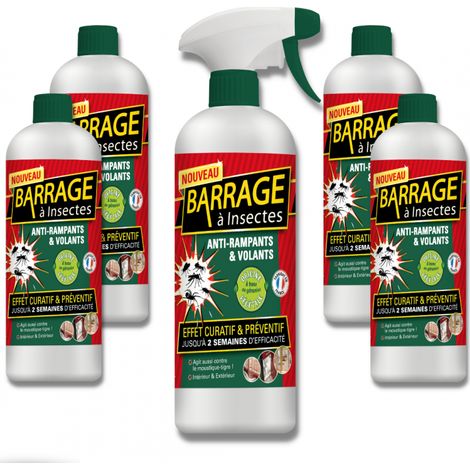 Barrages aux insectes lot de 5 - VENTEO - Anti-nuisible/Effet préventif - Agis en intérieur/extérieur - Toutes surfaces - Base de géraniol - Efficacité immédiate - 1L
