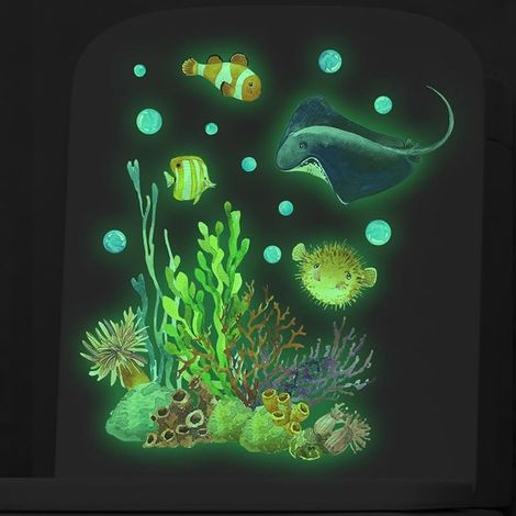 Sticker mural lumineux pour abattant de WC, aquarium, monde sous-marin et poisson, décoration de salle de bain (1/4)