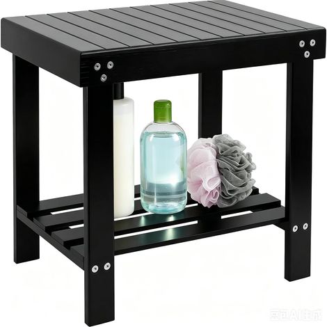 Banc de Spa en Bambou avec Pieds antidérapants et étagère de Rangement pour Serviette de shampooing, Fonctionne dans la Salle de Bain, Le Salon, la Chambre à Coucher, Le Jardin (Noir) (1/5)