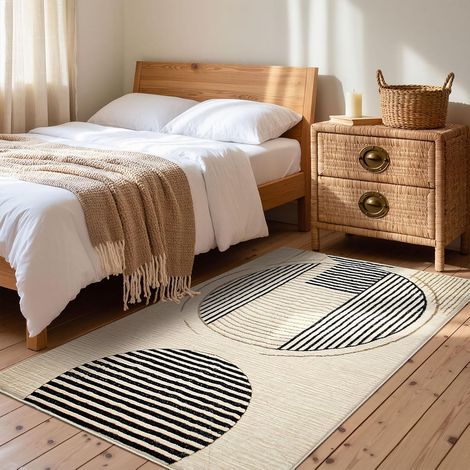 Tapis Salon Lavable 80x120cm, Doux Tapis Chambre Beige Antidérapant Géométrique Grand Tapis à Poils Courts (1/5)