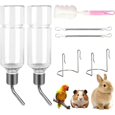 Biberon Lapin pour Cage 2 Pièces, Abreuvoir Lapin Accessoires, Biberon Cochon d'Inde, Gamelle Furet, Mangeoire, Biberon Hamster, Abreuvoir Oiseaux Cage, 350ml X2 (1/5)